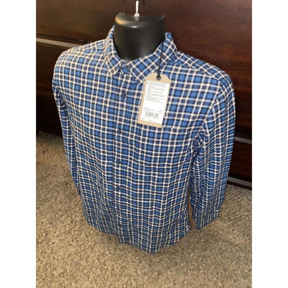 prAna LOS FELIZ Flannel Long Sleeve Shirt Admiral Blue Plaid Small NWT MSRP $89 - Picture 2 of 6